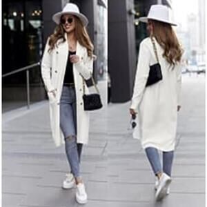 Wihion Women's Cable Knit Long Cardigan with Pockets White XL NWOT